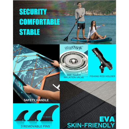 11'6" Extra Wide Inflatable Paddle Board 34" Stand Up SUP for Fishing with 3 Removable Fins Dual Bungees Camera Mount Hand Pump Strong Paddle 5L Dry Bag Leash