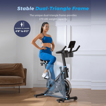 MERACH Exercise Bike Brake Pad Stationary Bike Low Noise Indoor Cycling with Dumbbell Rack 270lbs Capacity Free Fitness Courses Exclusive App