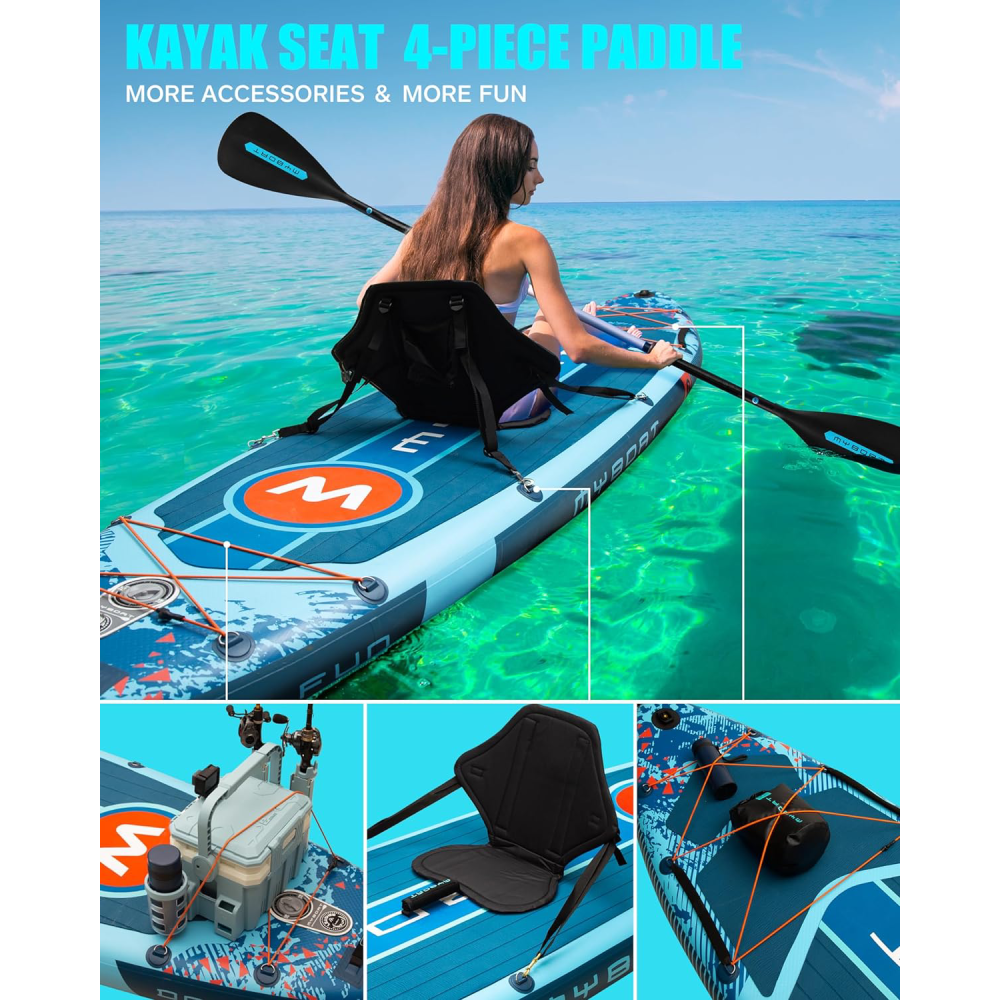Extra Wide Inflatable Paddle Board 11'6"x34"x6" Stand Up Paddle Board for Fishing with Removable Fins Dual Bungees Camera Mount Hand Pump Strong Paddle 5L Dry Bag Leash