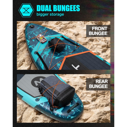 11'6" Extra Wide Inflatable Paddle Board 34" Stand Up SUP for Fishing with 3 Removable Fins Dual Bungees Camera Mount Hand Pump Strong Paddle 5L Dry Bag Leash