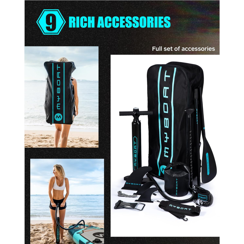 11'6" Extra Wide Inflatable Paddle Board 34" Stand Up SUP for Fishing with 3 Removable Fins Dual Bungees Camera Mount Hand Pump Strong Paddle 5L Dry Bag Leash