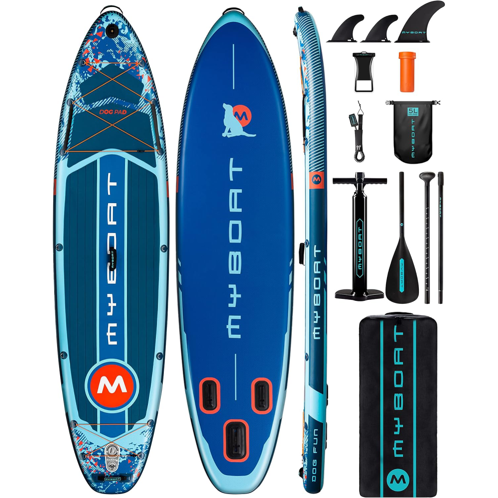 Extra Wide Inflatable Paddle Board 11'6"x34"x6" Stand Up Paddle Board for Fishing with Removable Fins Dual Bungees Camera Mount Hand Pump Strong Paddle 5L Dry Bag Leash