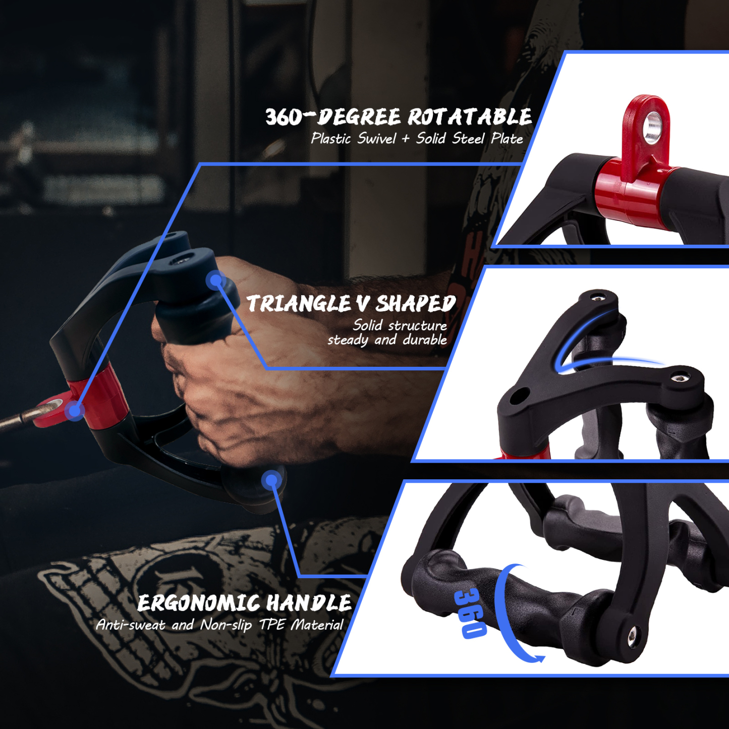 Double D Handle for Cable Machine - Ergonomic Row Handle Attachment for Home Gym