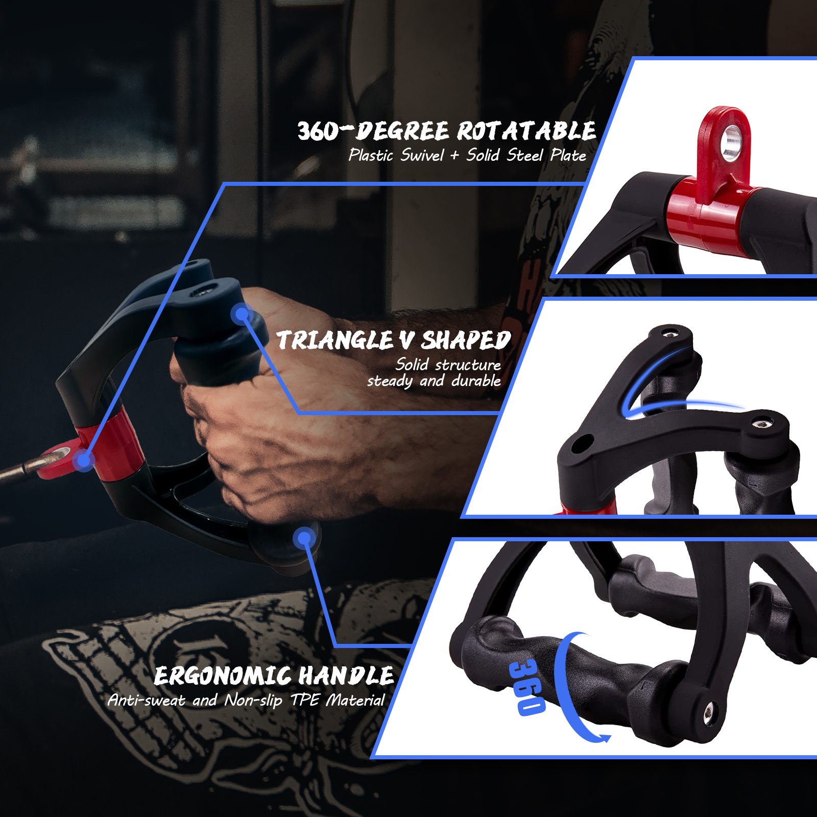 Double D Handle for Cable Machine - Ergonomic Row Handle Attachment for Home Gym