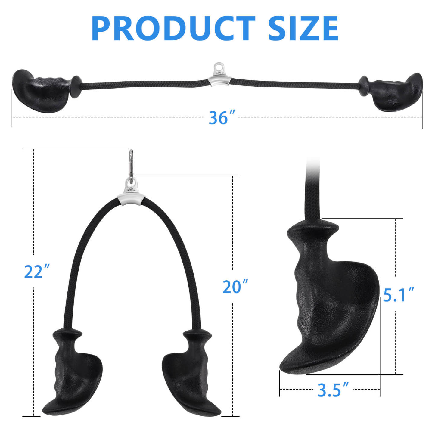 Ergonomic Handles, 36 Inch Tricep Rope for Cable Machine, Gym, Home