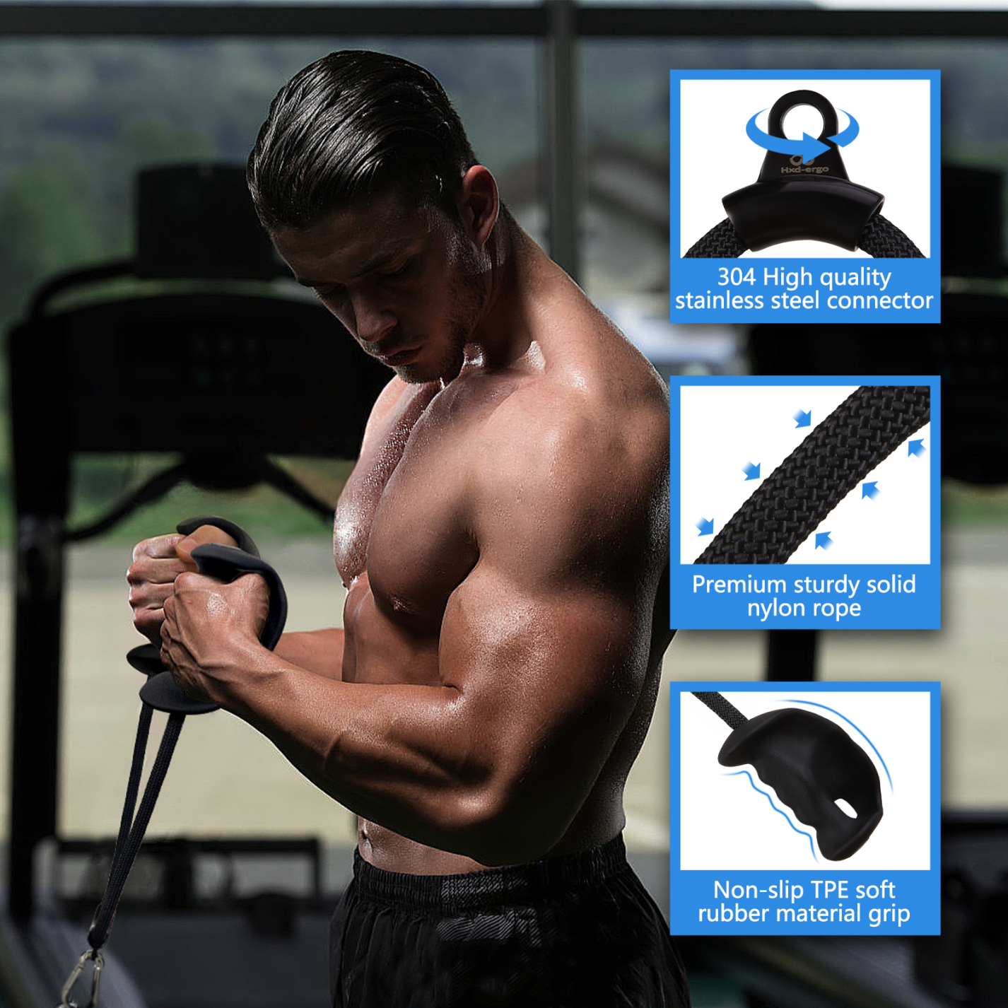 Bicep Rope Attachment - Ergonomic Grip for Cable Machines, Ideal for B ...