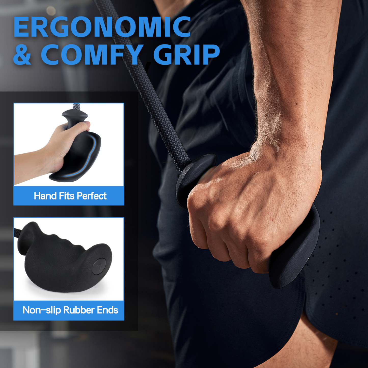 Ergonomic Grip Single Tricep Rope Set for Cable Machine - Ideal for Tricep Pull Down, Cable Curl