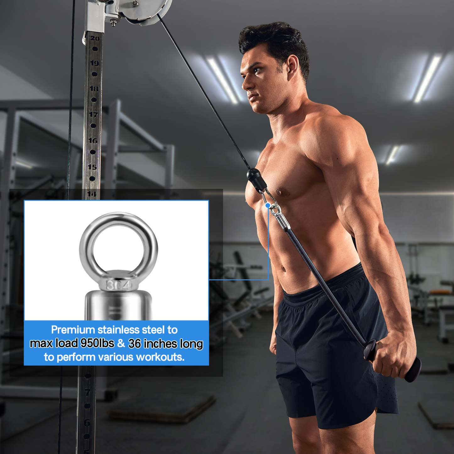 Ergonomic Grip Single Tricep Rope Set for Cable Machine - Ideal for Tricep Pull Down, Cable Curl