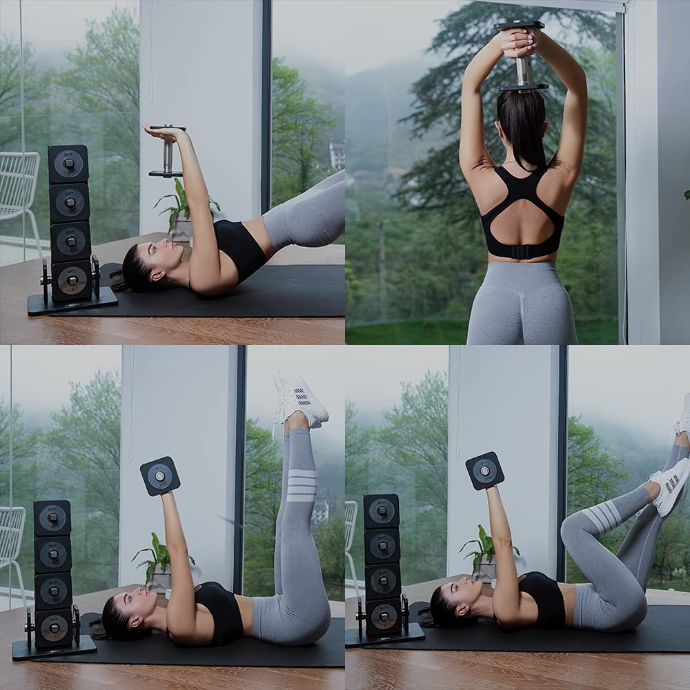 Adjustable Dumbbells Barbell Set with Rack for Home Office, 4-22.8 lbs, 1 Pair / 1 Set / 2 in 1-Trainnox