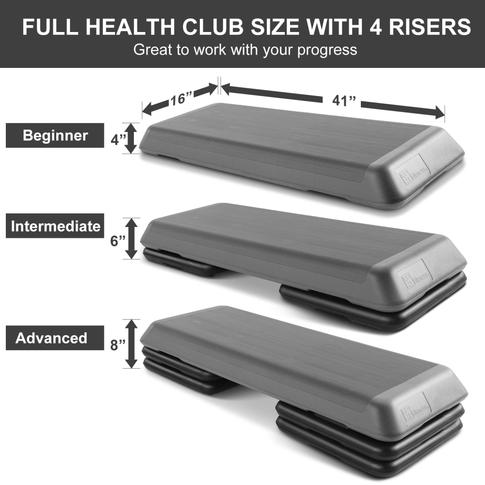 Aerobic Stepper 43'' Platform with 4 Risers - Health Club Size Step Exercise