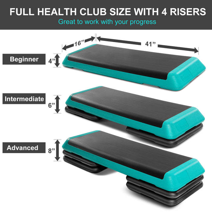 Aerobic Stepper 43’’ platform With 4 Risers Health Club Size Step Exercise, Green with Rubber