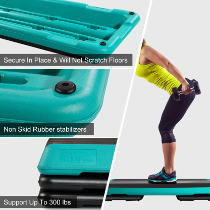 Aerobic Stepper 43’’ platform With 4 Risers Health Club Size Step Exercise, Green with Rubber