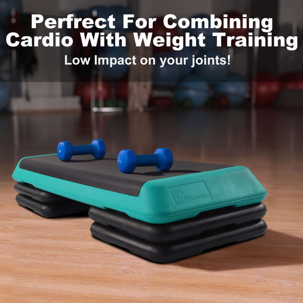 Aerobic Stepper 43’’ platform With 4 Risers Health Club Size Step Exercise, Green with Rubber