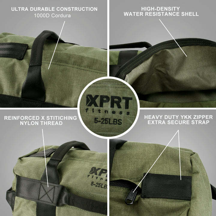 Workout Sandbag for Heavy Duty Workout Cross Training 7 Multi-positional Handles - Black