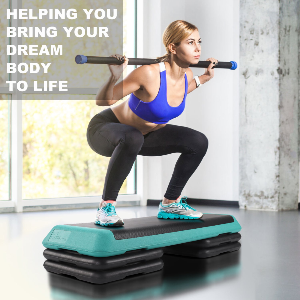 Aerobic Stepper 43’’ platform With 4 Risers Health Club Size Step Exercise, Green with Rubber