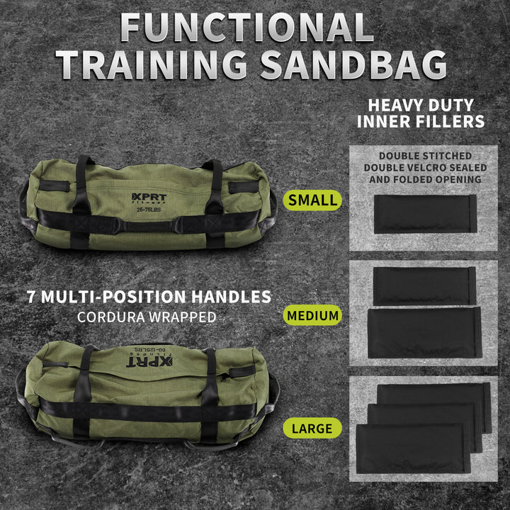 Workout Sandbag for Heavy Duty Workout Cross Training 7 Multi-positional Handles - Black