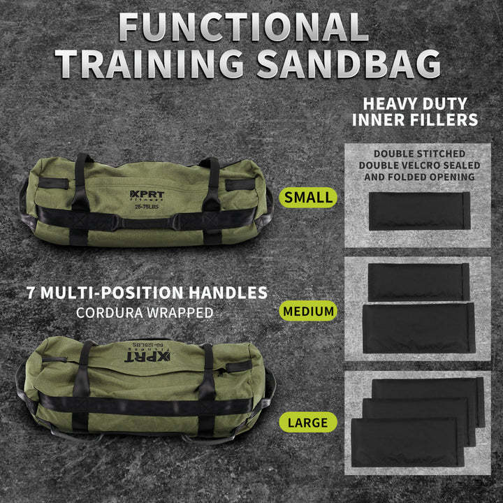 Workout Sandbag for Heavy Duty Workout Cross Training 7 Multi-positional Handles - Black