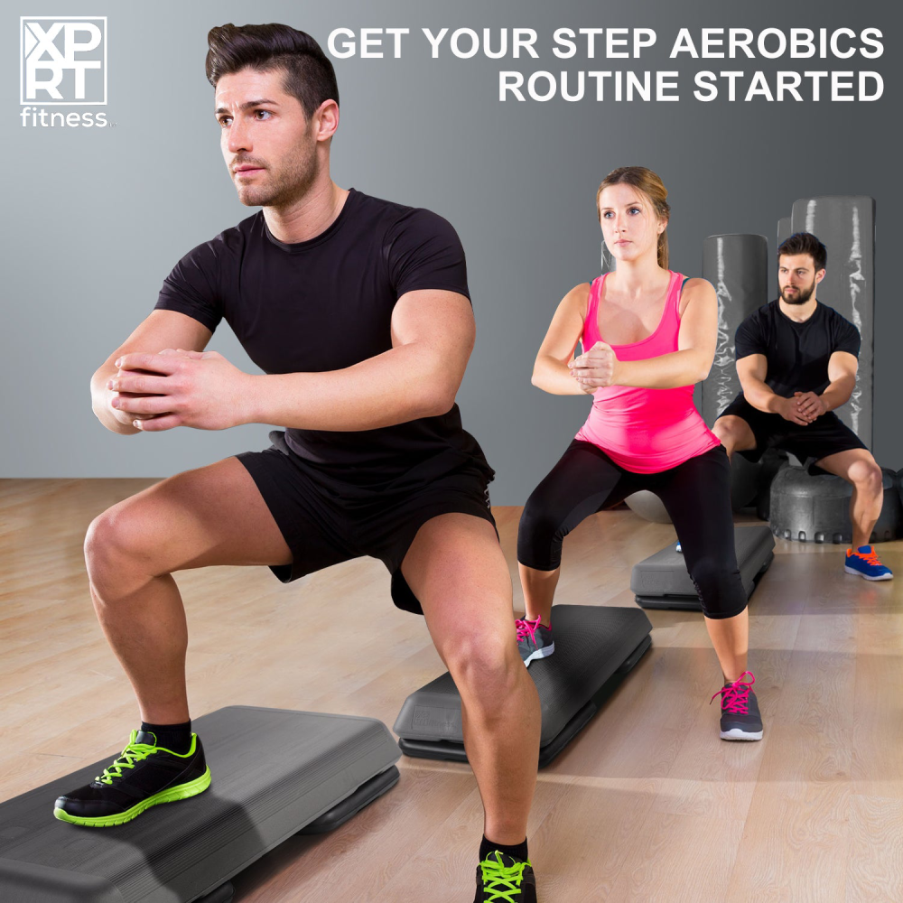 Aerobic Stepper 43'' Platform with 4 Risers - Health Club Size Step Exercise