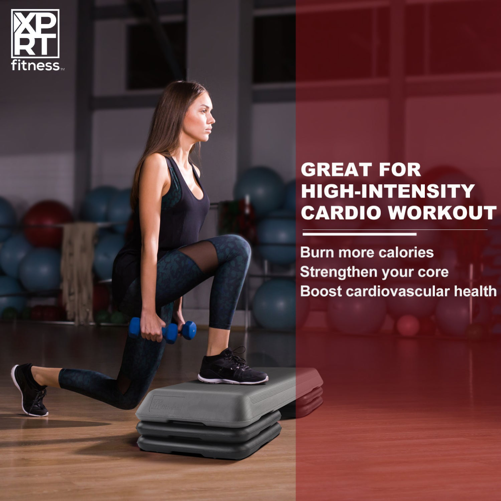 Aerobic Stepper 43'' Platform with 4 Risers - Health Club Size Step Exercise