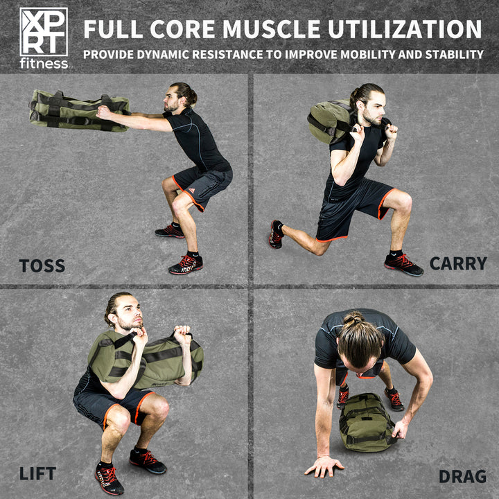 Workout Sandbag for Heavy Duty Workout Cross Training 7 Multi-positional Handles - Black