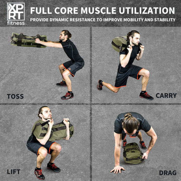 Workout Sandbag for Heavy Duty Workout Cross Training 7 Multi-positional Handles - Black