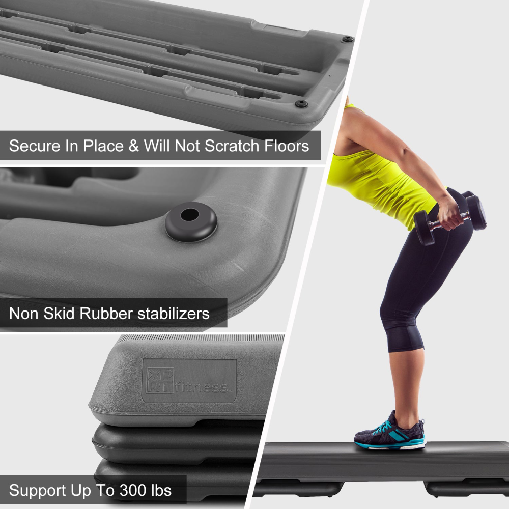Aerobic Stepper 43'' Platform with 4 Risers - Health Club Size Step Exercise
