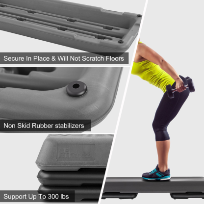 Aerobic Stepper 43'' Platform with 4 Risers - Health Club Size Step Exercise