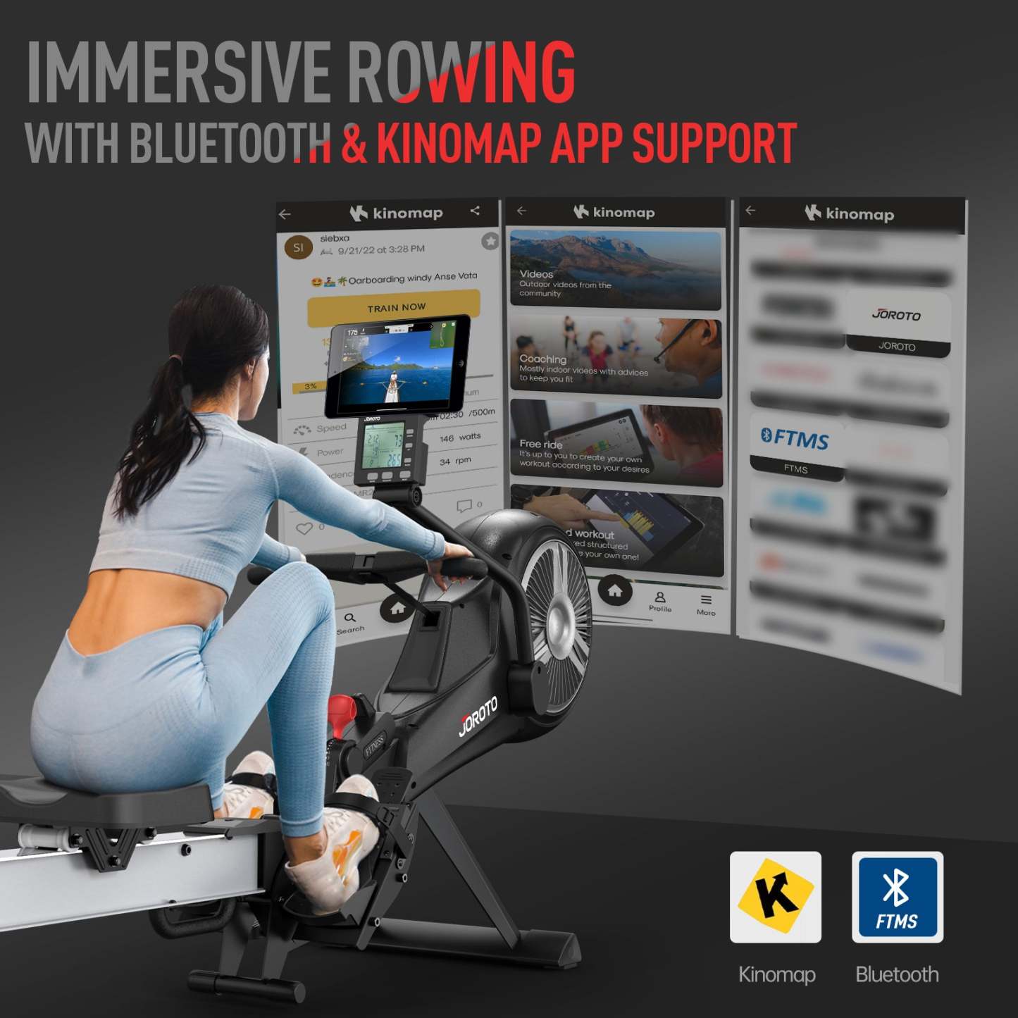 Foldable Rowing Machine - Air & Magnetic Resistance for Home Use, with Bluetooth & Smart Backlit Monitor MR60, Postpartum Use is also Very Safe-Trainnox