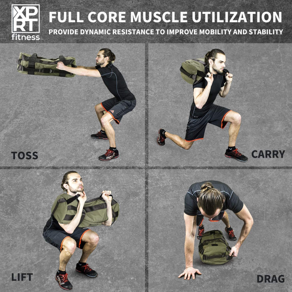 Workout Sandbag for Heavy Duty Workout Cross Training 7 Multi-positional Handles - Color Army Green/Black/Camo-Trainnox