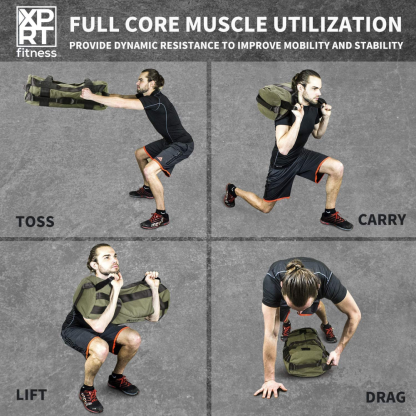 Workout Sandbag for Heavy Duty Workout Cross Training 7 Multi-positional Handles - Color Army Green/Black/Camo-Trainnox