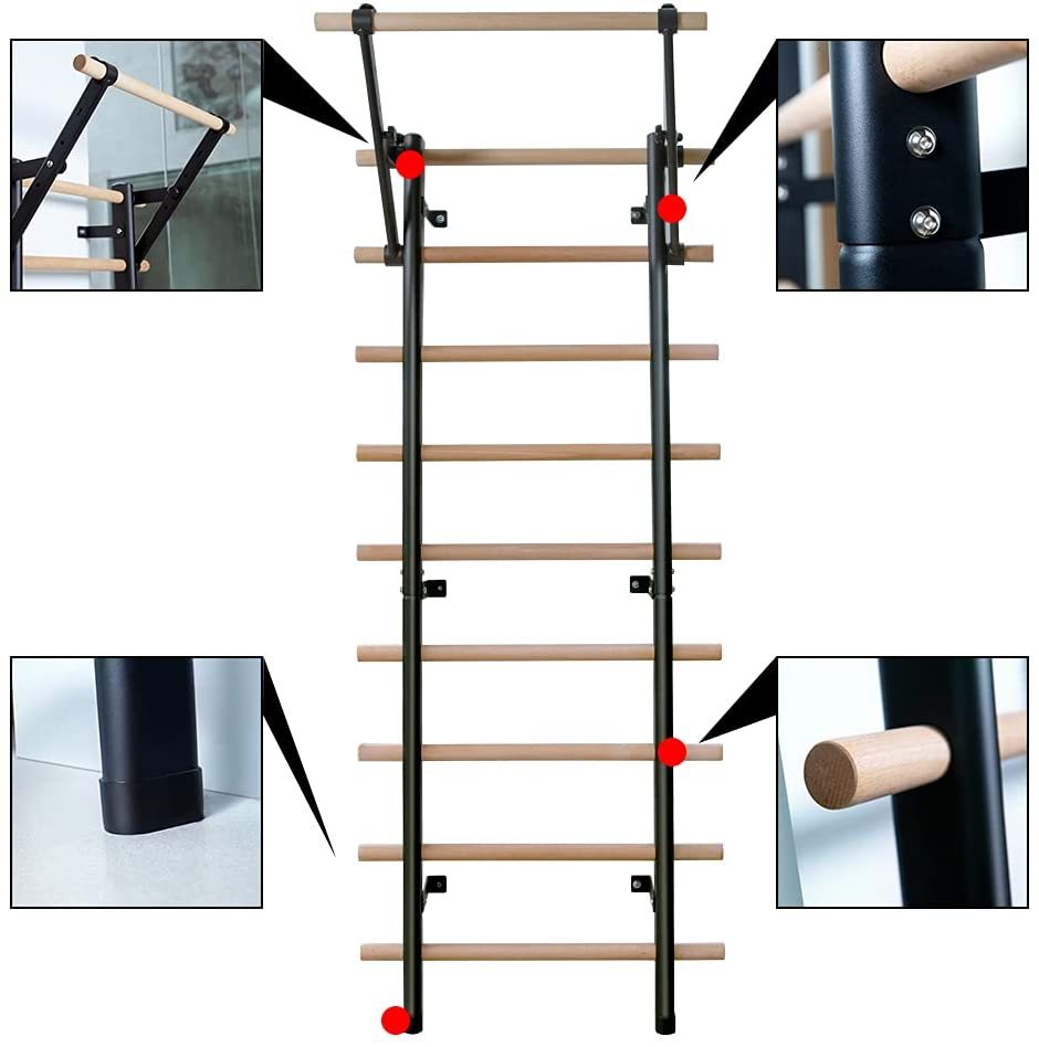 Swedish Ladder Wood Suspension Trainer with 9 Rods for Home Gym Workouts-Trainnox