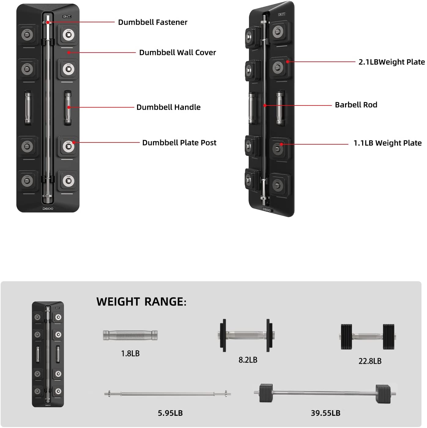 Adjustable Dumbbells Barbell Set with Rack for Home Office, 4-22.8 lbs, 1 Pair / 1 Set / 2 in 1-Trainnox