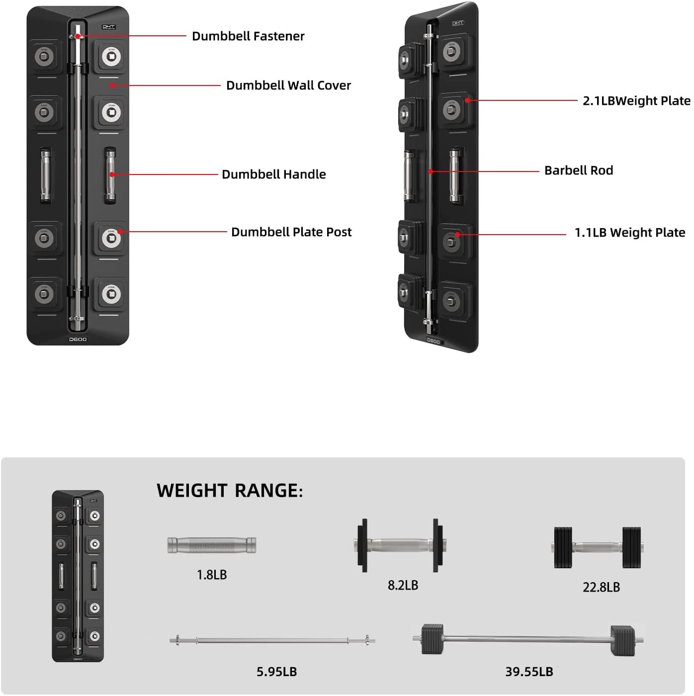 Adjustable Dumbbells Barbell Set with Rack for Home Office, 4-22.8 lbs, 1 Pair / 1 Set / 2 in 1-Trainnox