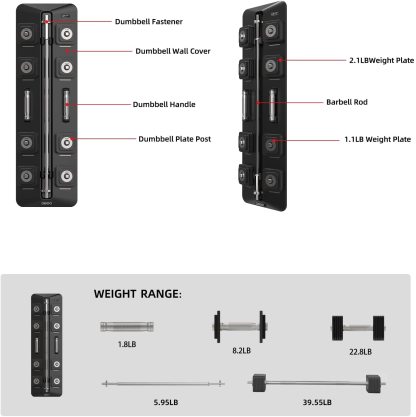 Adjustable Dumbbells Barbell Set with Rack for Home Office, 4-22.8 lbs, 1 Pair / 1 Set / 2 in 1-Trainnox