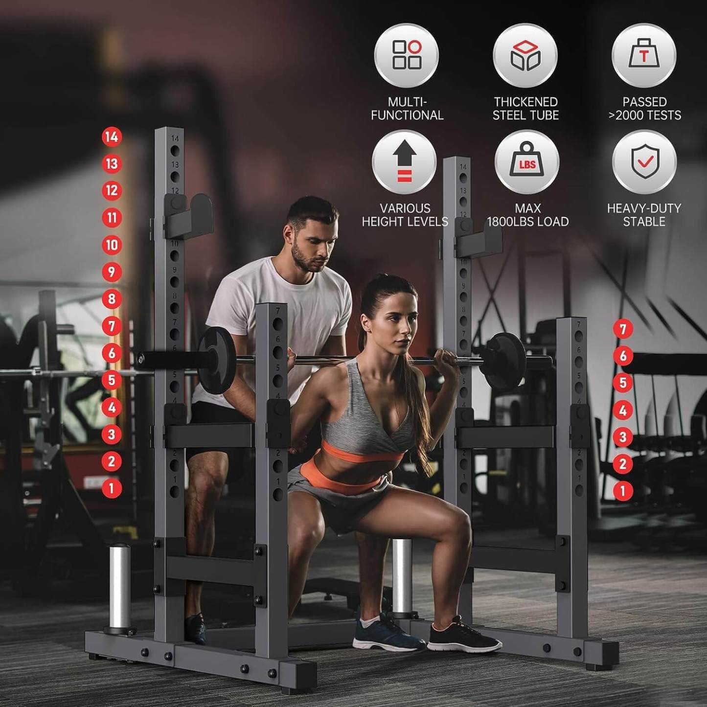 Squat Rack for Home Gym with Max Load 1800 lbs for Bumpers and 600 lbs for J Hooks (Model:SR30)-Trainnox