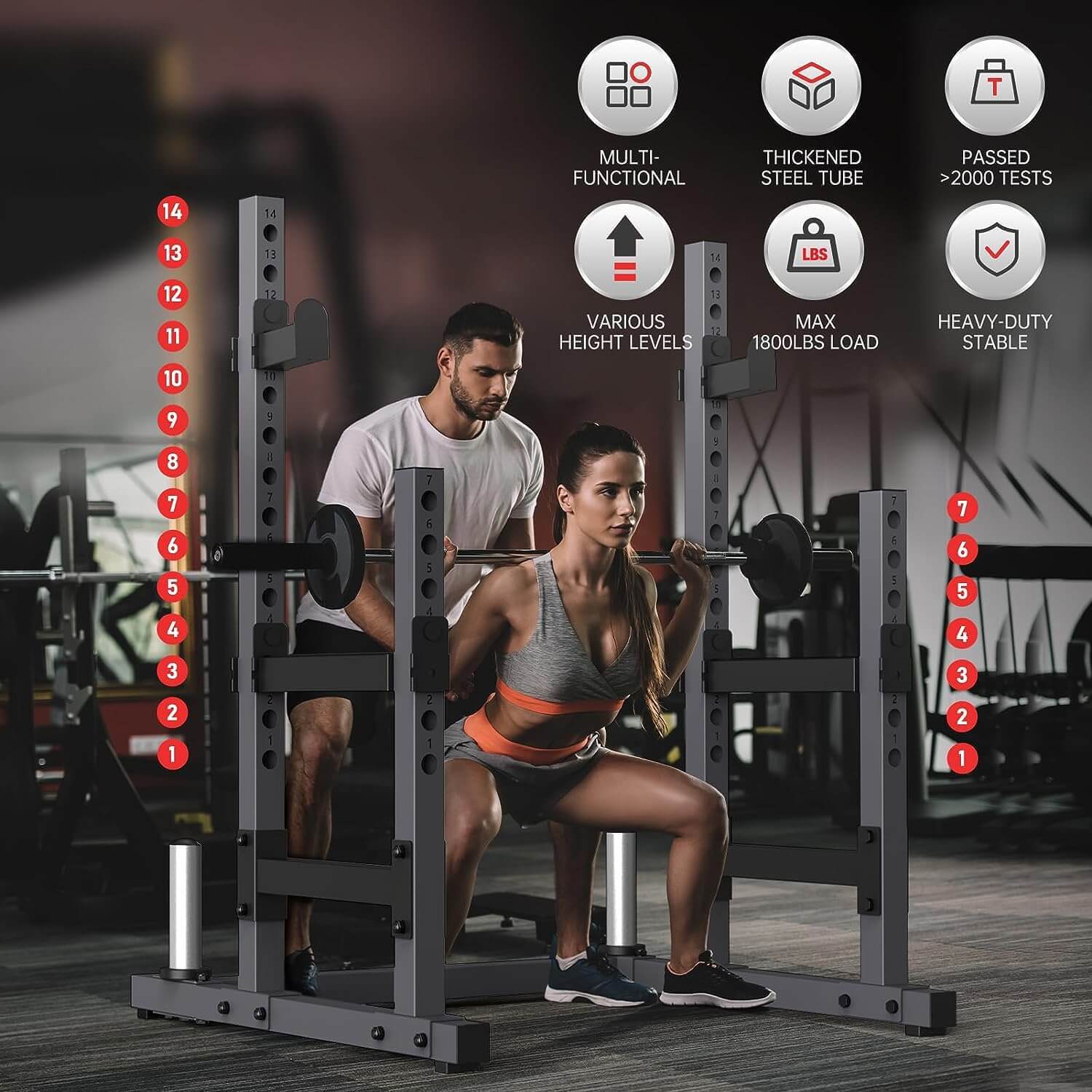 Squat Rack for Home Gym with Max Load 1800 lbs for Bumpers and 600 lbs for J Hooks (Model:SR30)-Trainnox