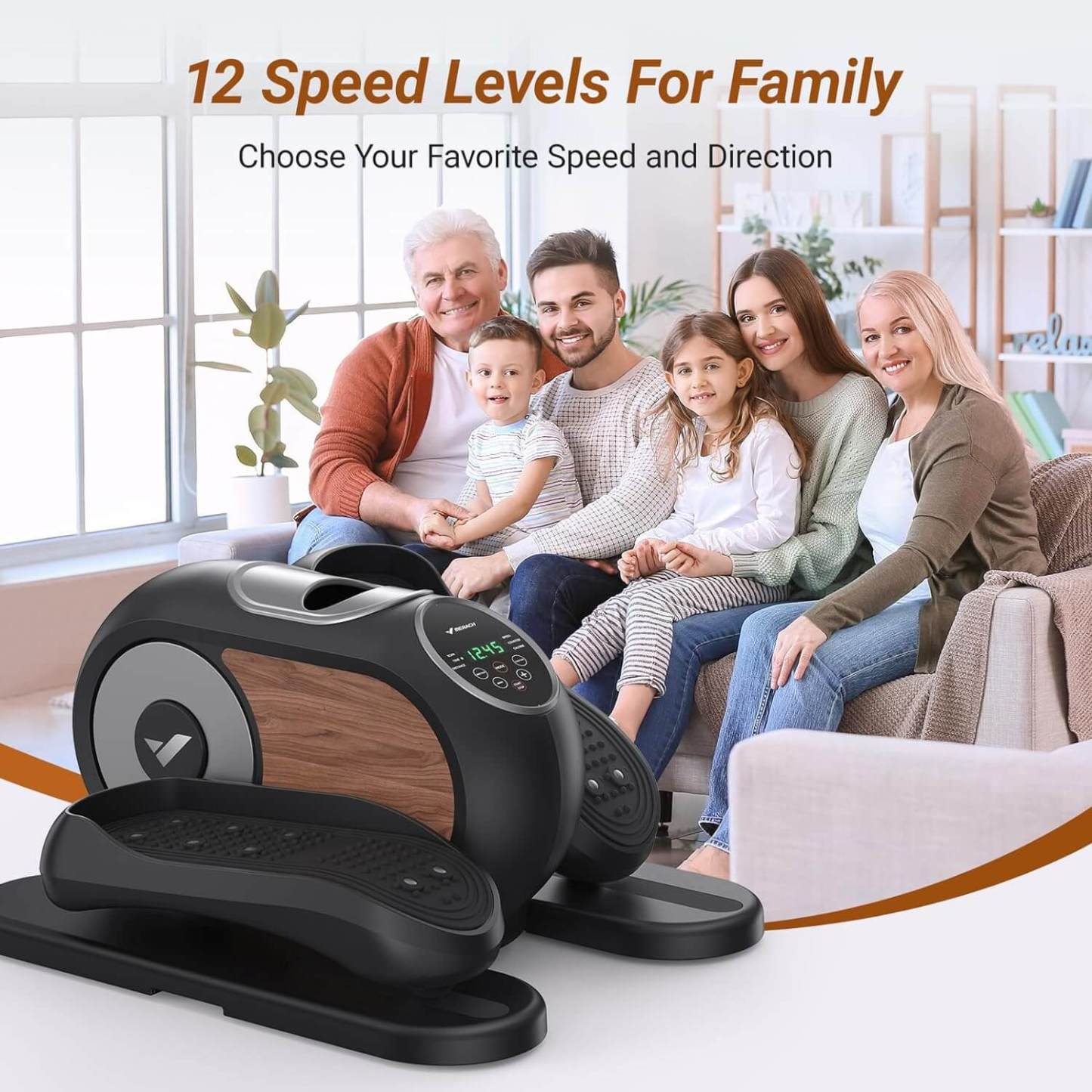 Under Desk Elliptical Machine for Home - Quiet & Portable Leg Exerciser with Remote Control, 12 Adjustable Speeds, Non-Slip Pad