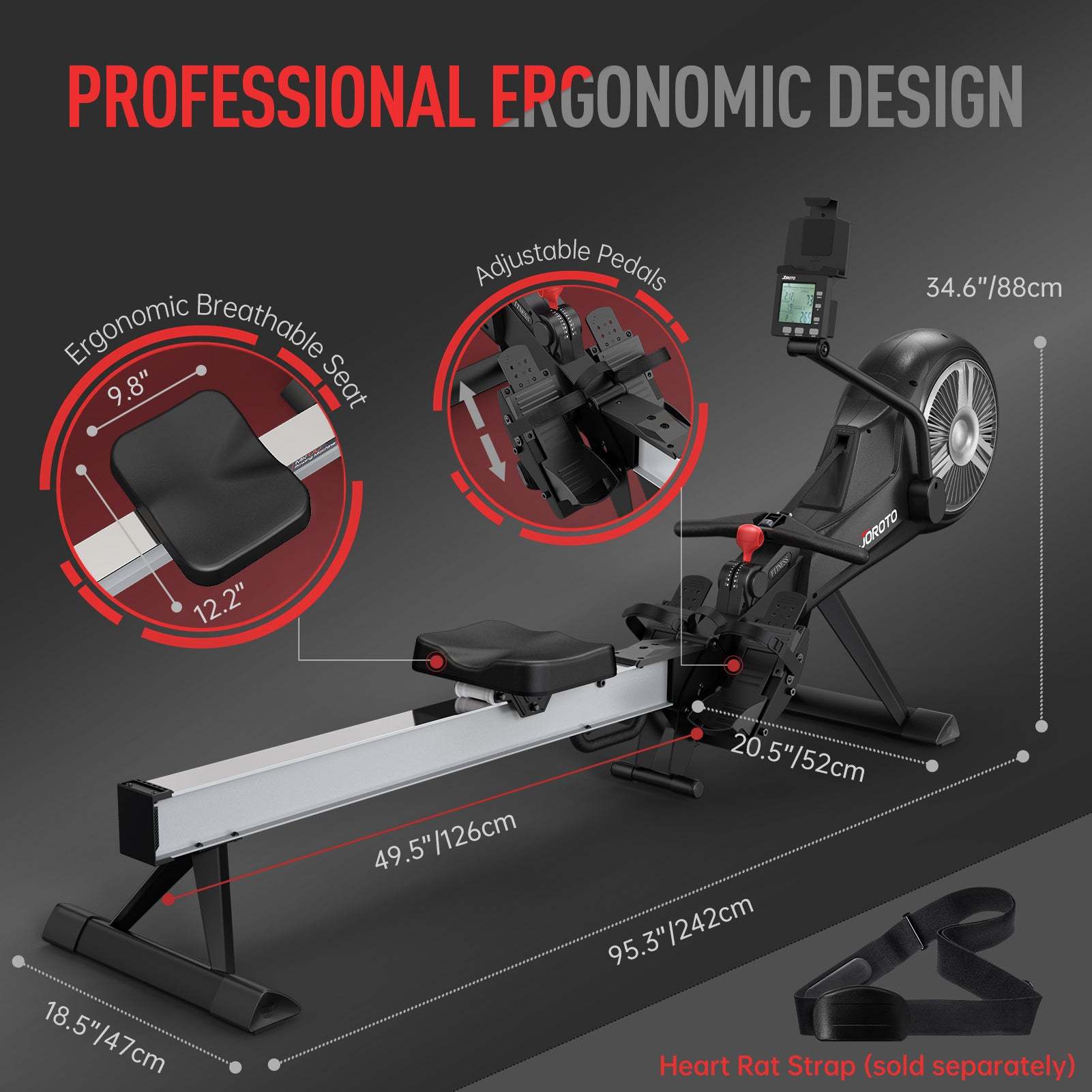 Foldable Rowing Machine - Air & Magnetic Resistance for Home Use, with Bluetooth & Smart Backlit Monitor MR60, Postpartum Use is also Very Safe-Trainnox