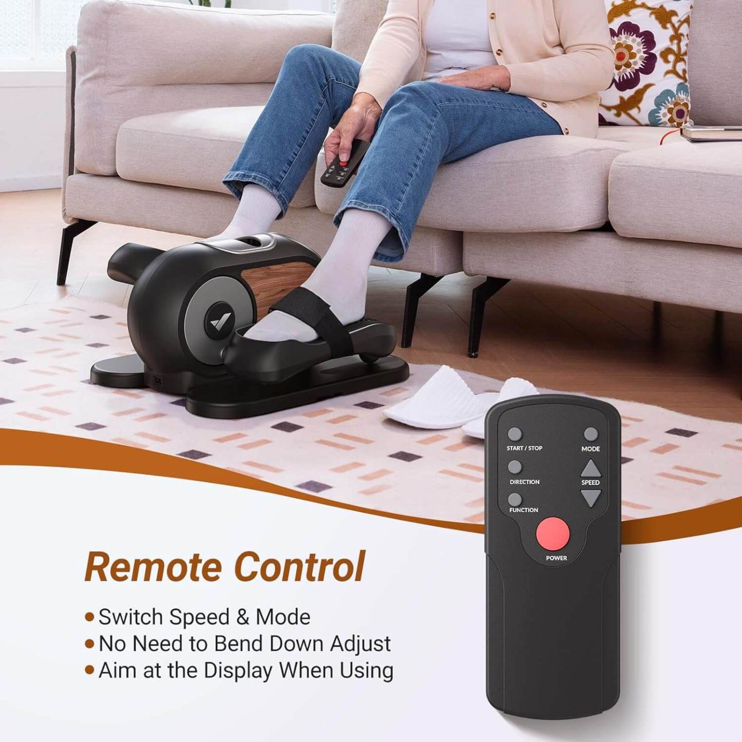Under Desk Elliptical Machine for Home - Quiet & Portable Leg Exerciser with Remote Control, 12 Adjustable Speeds, Non-Slip Pad