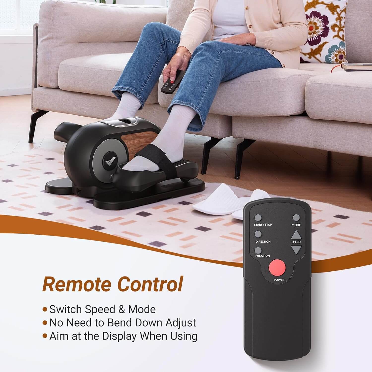 Under Desk Elliptical Machine for Home - Quiet & Portable Leg Exerciser with Remote Control, 12 Adjustable Speeds, Non-Slip Pad