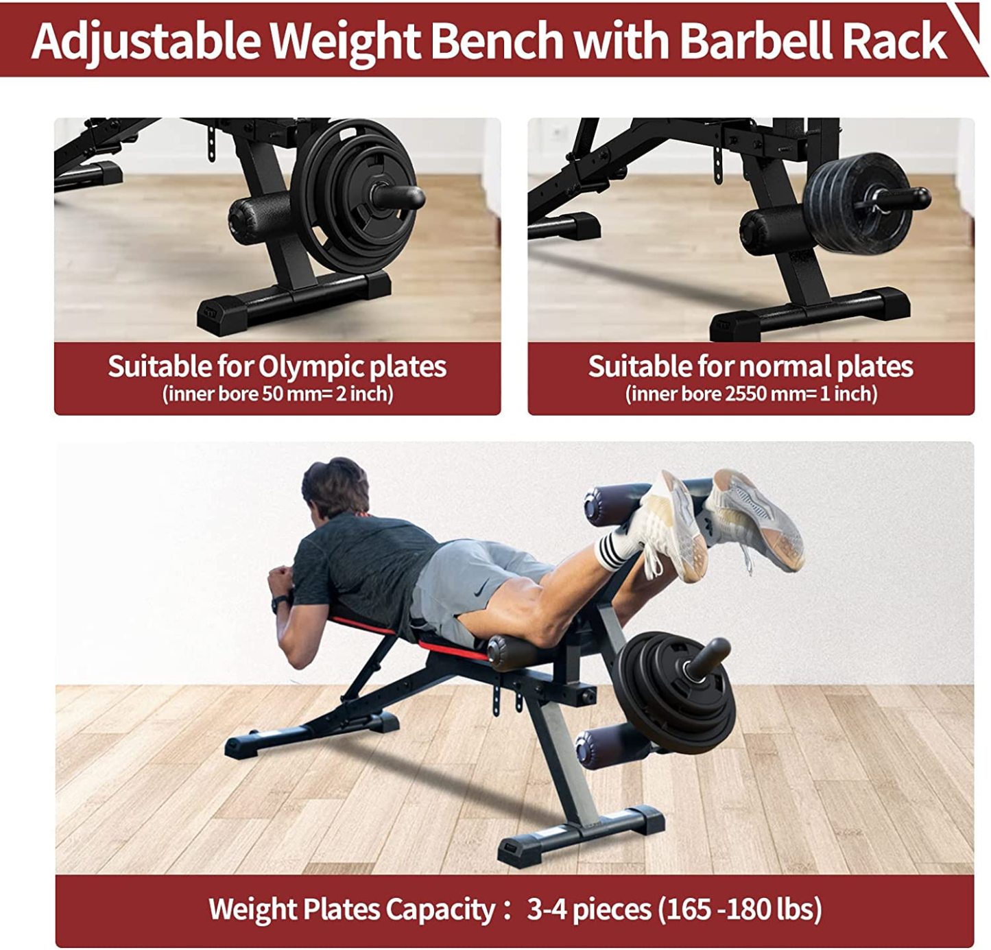 Weight Bench with Leg Extension and Preacher Curl, Incline Decline Heavy Duty Workout Bench for Home Use, HR609 (Plate NOT included)-Trainnox