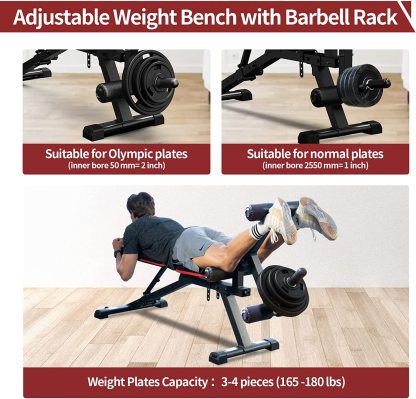 Weight Bench with Leg Extension and Preacher Curl, Incline Decline Heavy Duty Workout Bench for Home Use, HR609 (Plate NOT included)-Trainnox