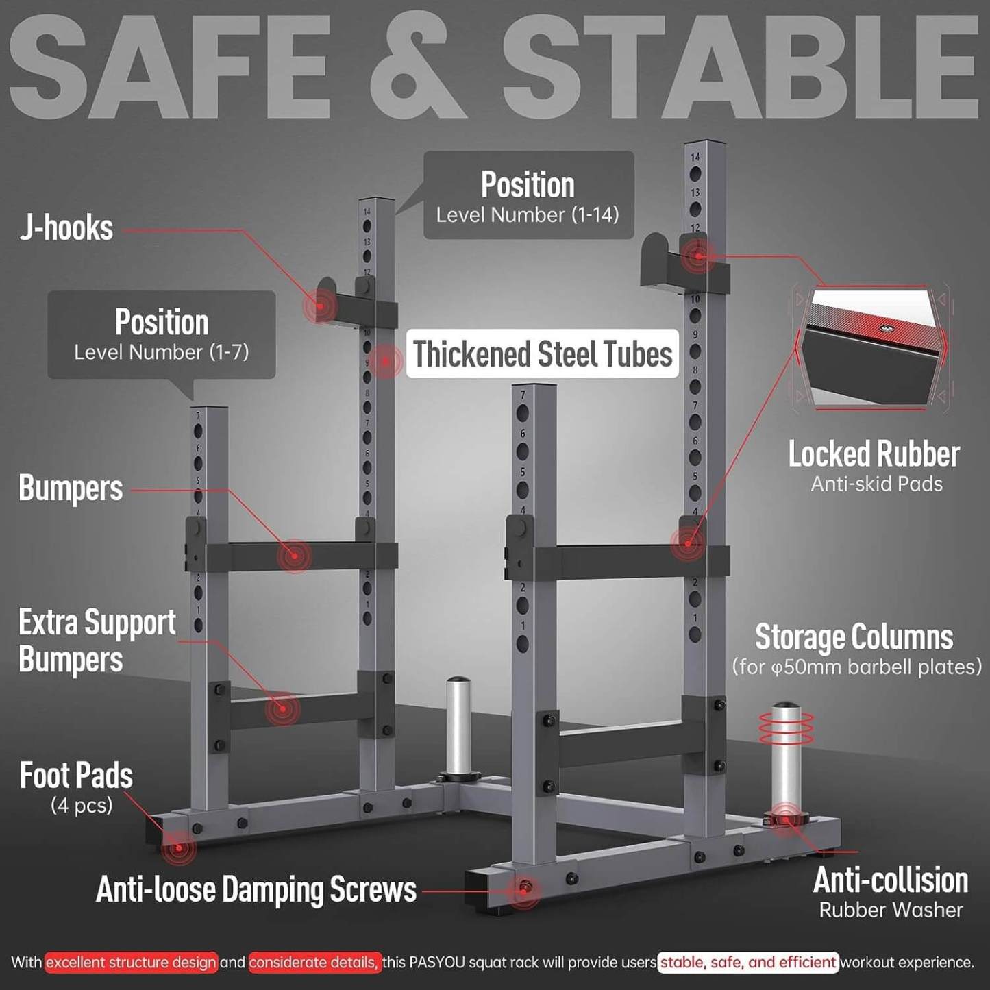 Squat Rack for Home Gym with Max Load 1800 lbs for Bumpers and 600 lbs for J Hooks (Model:SR30)-Trainnox