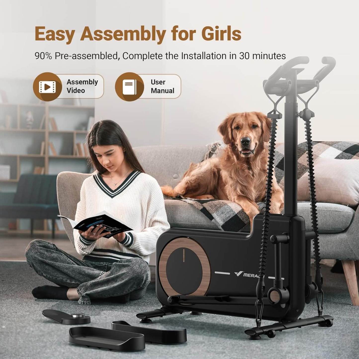 Merach Elliptical Machine for Home Compact Elliptical Trainer with MERACH App Hyper-Quiet Magnetic Drive 16 Resistance Levels 330lbs Capacity