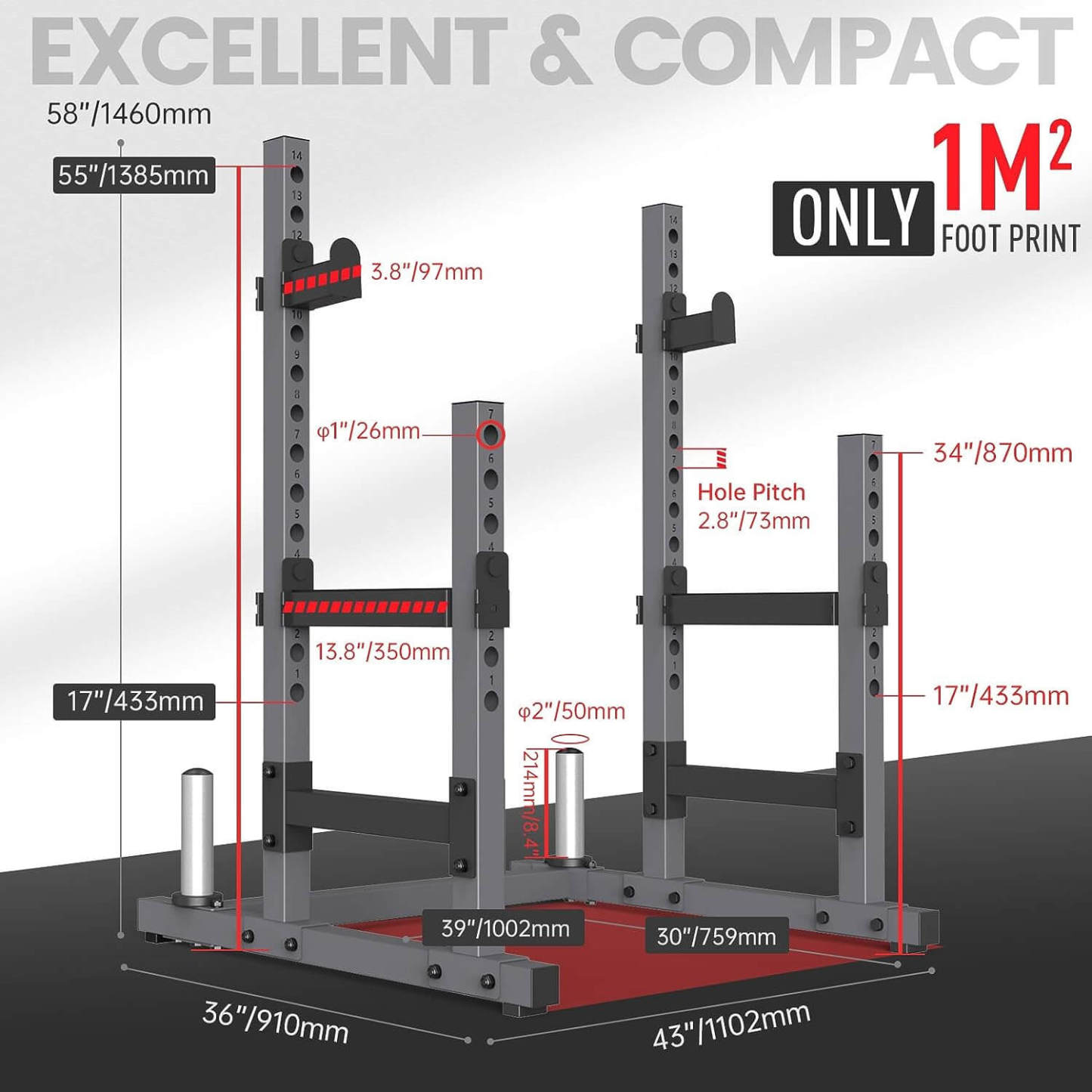 Squat Rack for Home Gym with Max Load 1800 lbs for Bumpers and 600 lbs for J Hooks (Model:SR30)-Trainnox