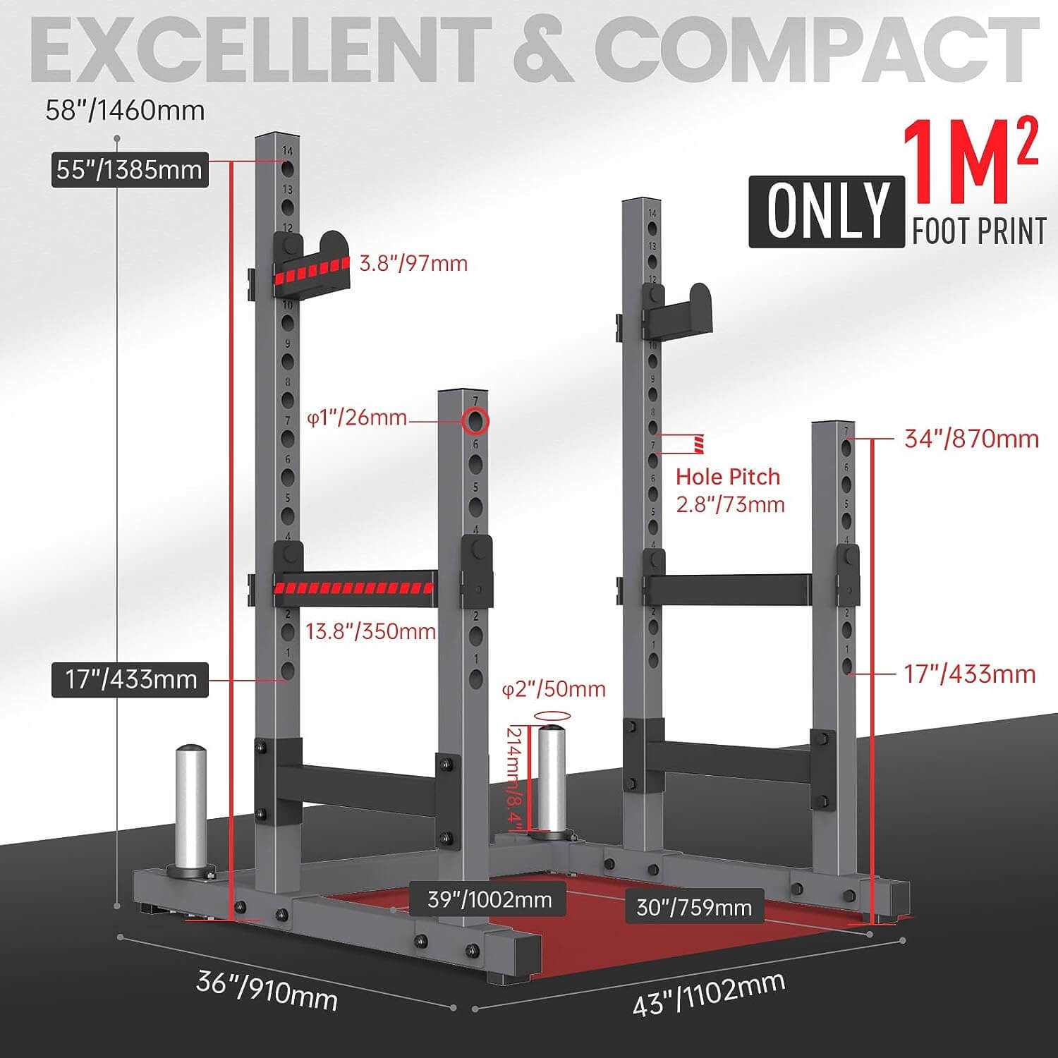 Squat Rack for Home Gym with Max Load 1800 lbs for Bumpers and 600 lbs for J Hooks (Model:SR30)-Trainnox