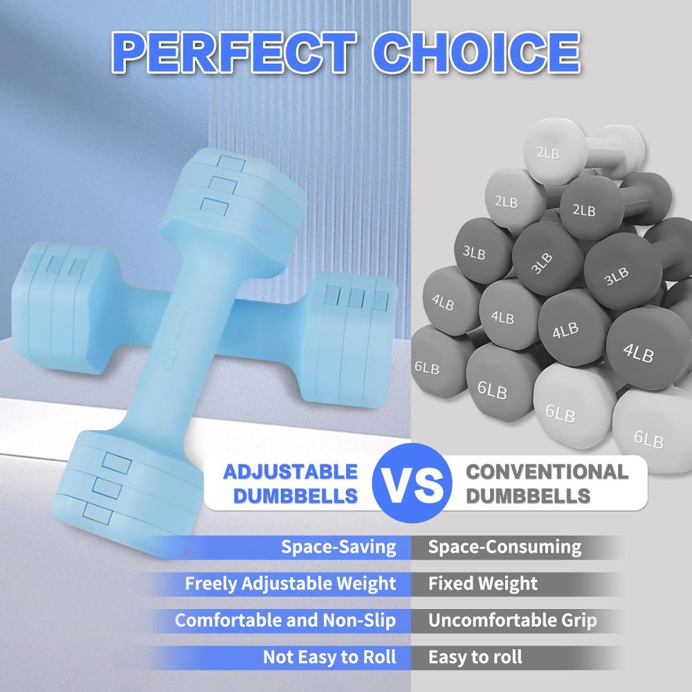 Adjustable Dumbbells Set 2lb 3lb 4lb 5lb Free Weights for Home Gym Strength Training for Women and Men