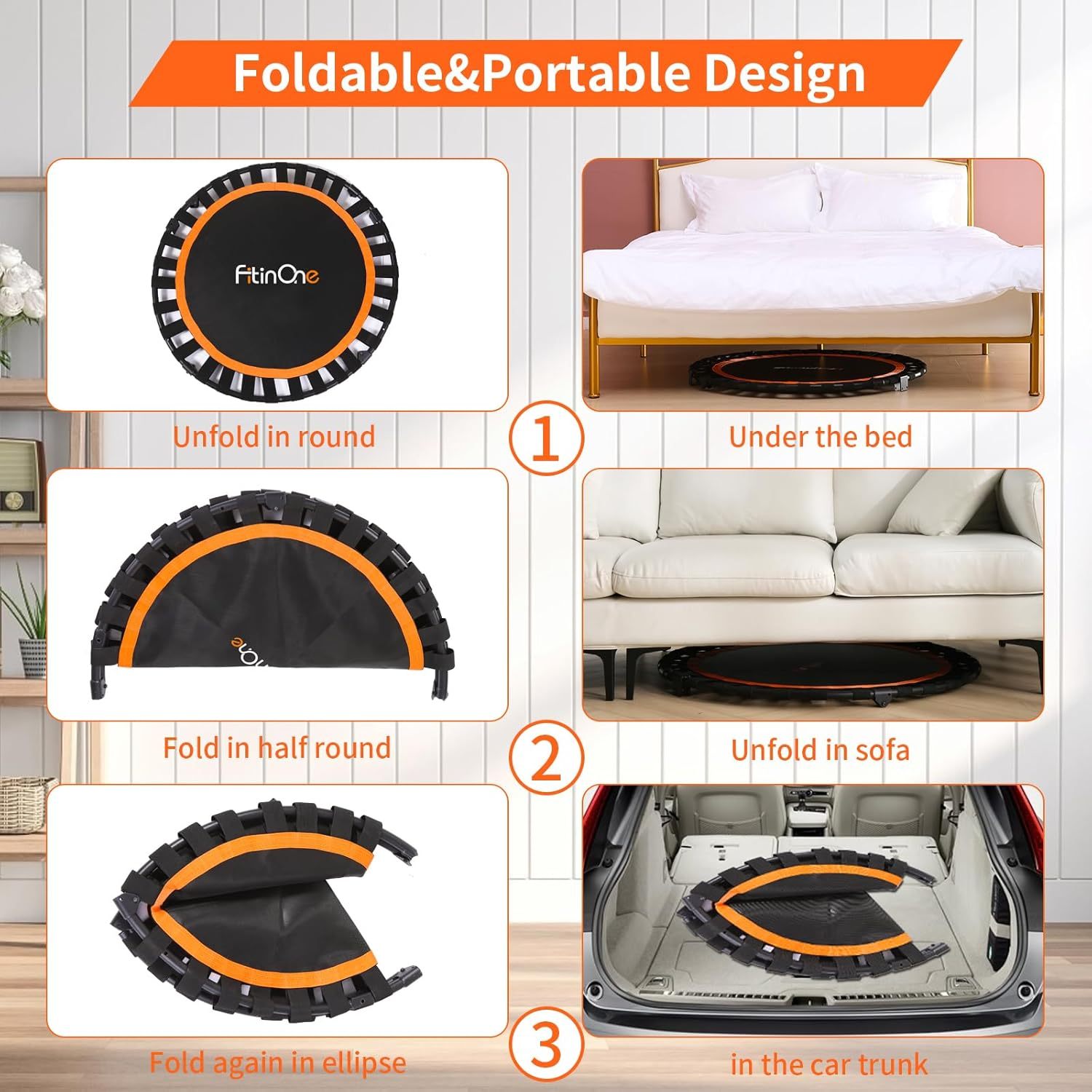 FitinOne 40"/48" Foldable Mini Trampoline