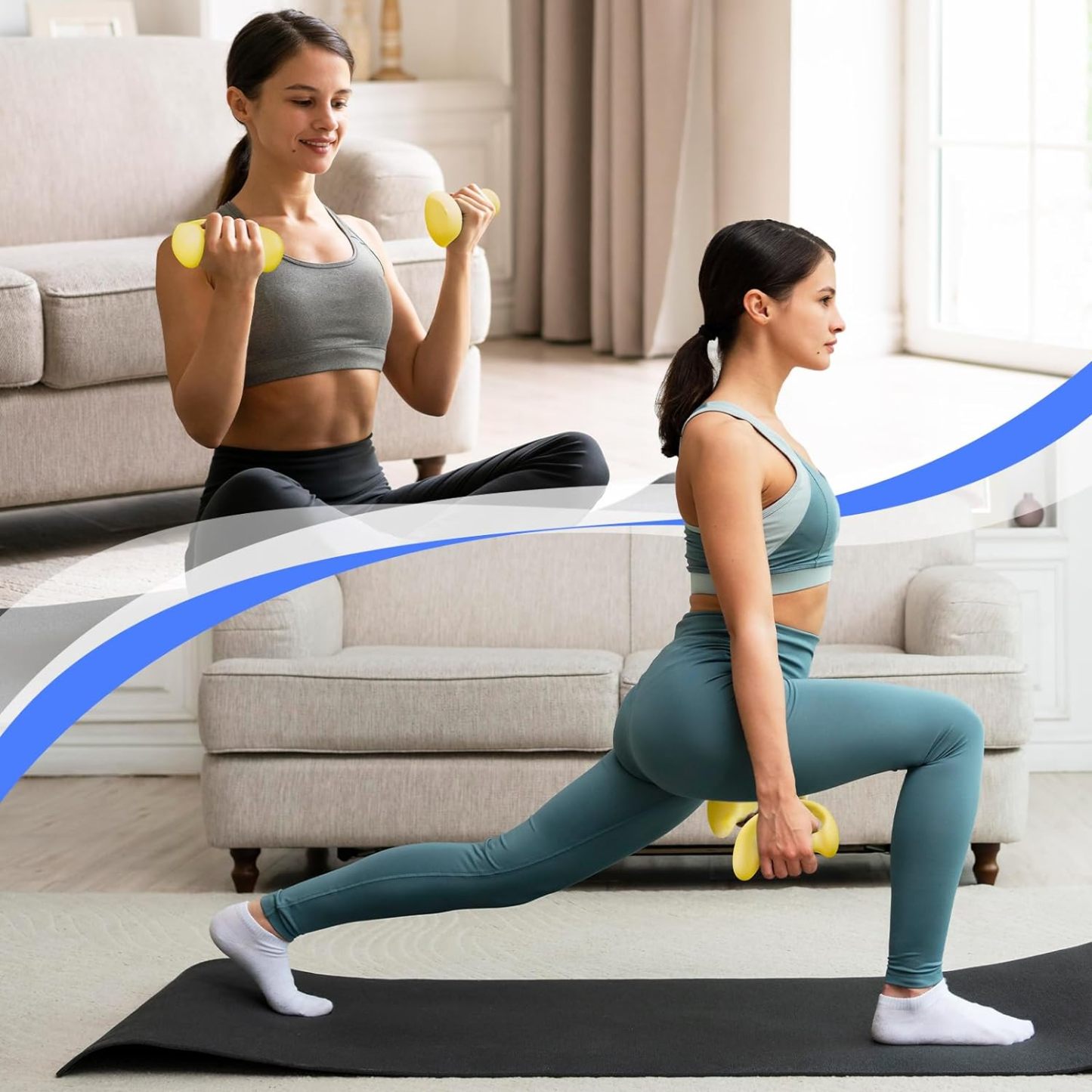 Ergonomic Grip Bicep Rope & Dumbbell Set - Cable Machine Attachment for Upper Body Strength Training - Neoprene Hand Weights for Home Gym (3LBS/4LBS/5LBS)