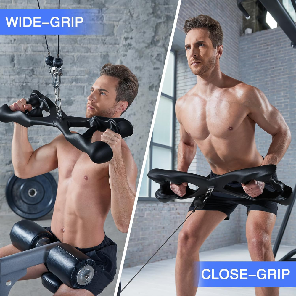 LAT Pull Down Bar with Ergonomic Grips Bicep Tricep Pushdown Cable Att
